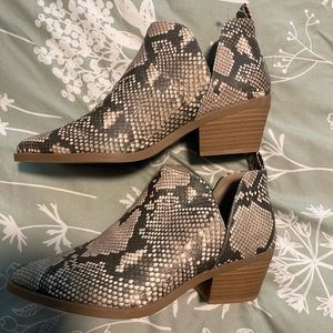 Snakeskin print booties